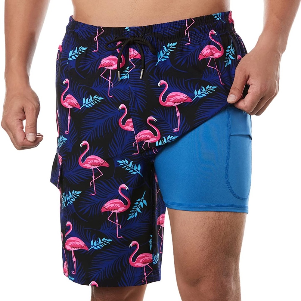 BRISIRA Mens Swim Trunks Swim Shorts with Compression Liner 9 inch Inseam